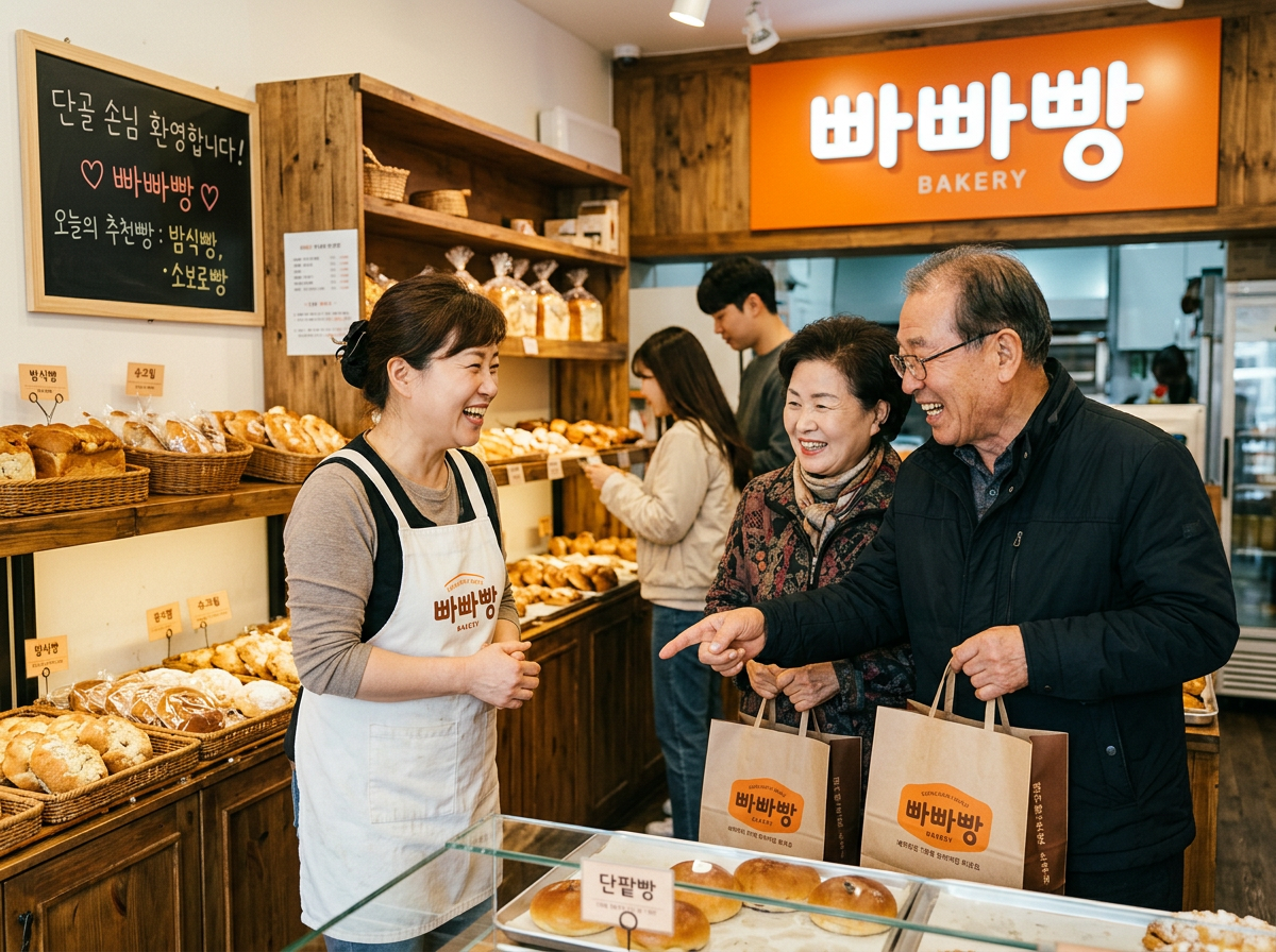 빠빠빵 단골 손님과 환하게 인사하는 사장님