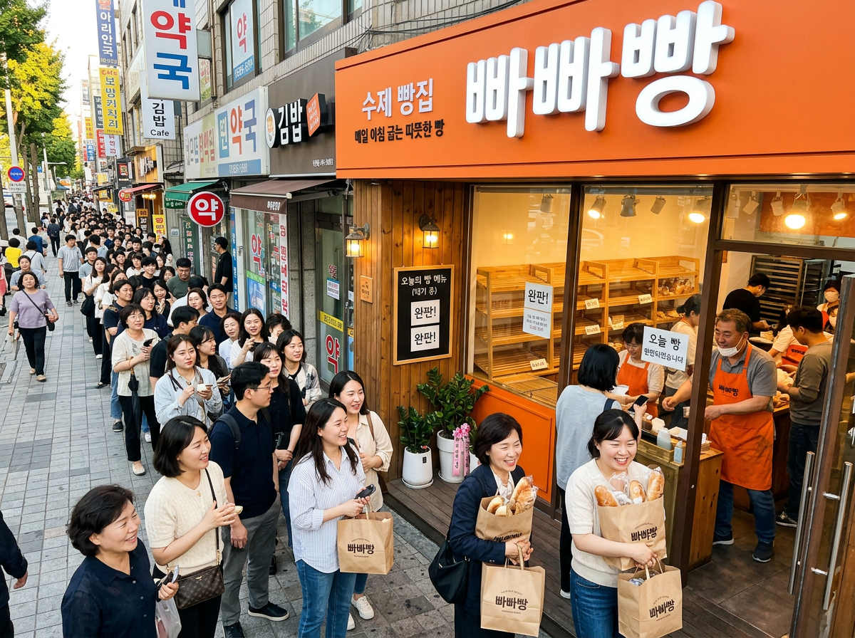 빠빠빵 매장 앞 줄을 선 손님들과 완판 행진